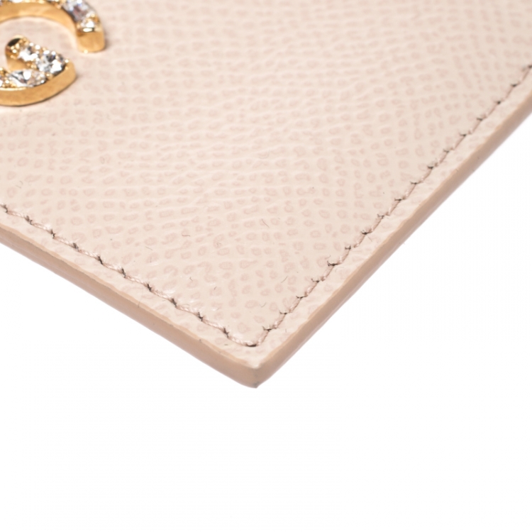 Pre Owned Dolce & Gabbana Beige Leather Diamante Logo Card Holder