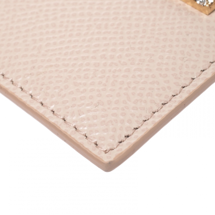 Pre Owned Dolce & Gabbana Beige Leather Diamante Logo Card Holder