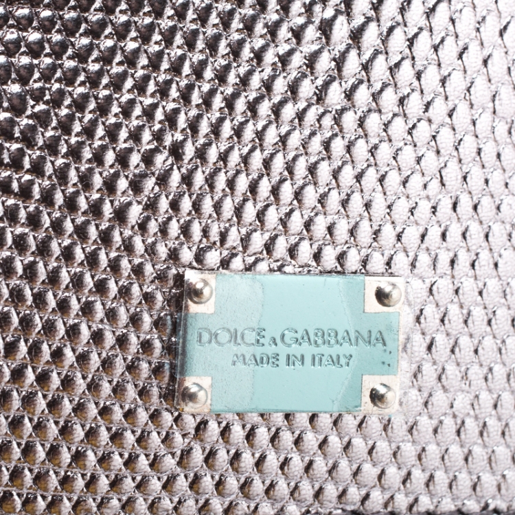 مملوكة مسبقًا Dolce & Gabbana Metallic Silver Lizard Embossed Leather Small Miss Sicily Top Handle Bag