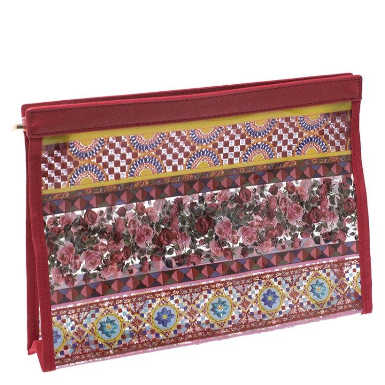 مملوكة مسبقًا Dolce & Gabbana Red Printed PVC Swimsuit Pouch