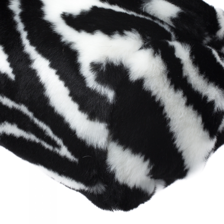 Pre Owned Dolce and Gabbana Black/White Faux Fur Medium Miss Sicily Top Handle Bag