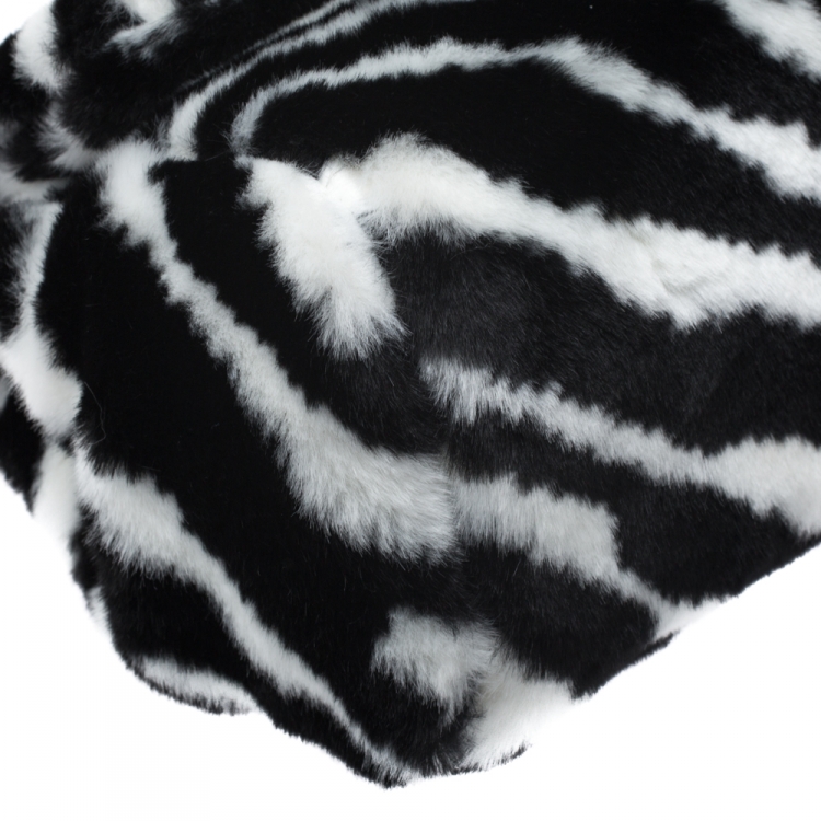 Pre Owned Dolce and Gabbana Black/White Faux Fur Medium Miss Sicily Top Handle Bag