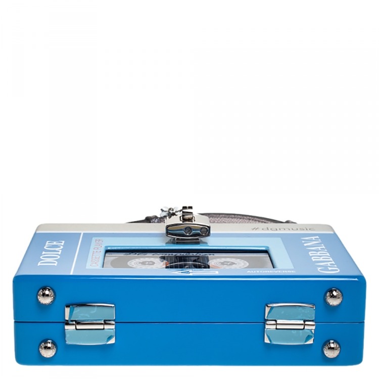 Pre Owned Dolce & Gabbana Blue/Silver Wood Walkman Box Clutch