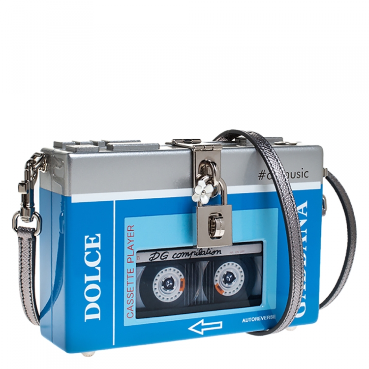 Pre Owned Dolce & Gabbana Blue/Silver Wood Walkman Box Clutch