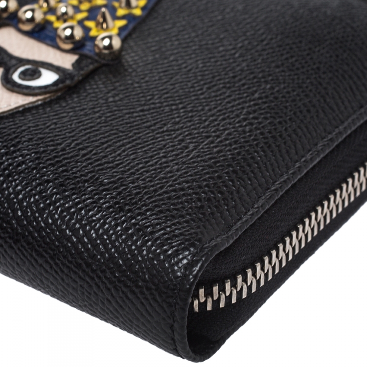 مملوكة مسبقًا Dolce & Gabbana Black Leather Magician DG Family Zip Around Wallet