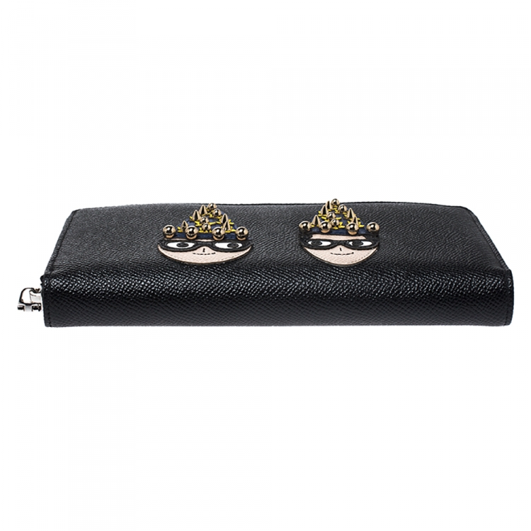 مملوكة مسبقًا Dolce & Gabbana Black Leather Magician DG Family Zip Around Wallet