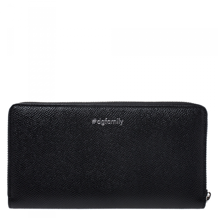 مملوكة مسبقًا Dolce & Gabbana Black Leather Magician DG Family Zip Around Wallet