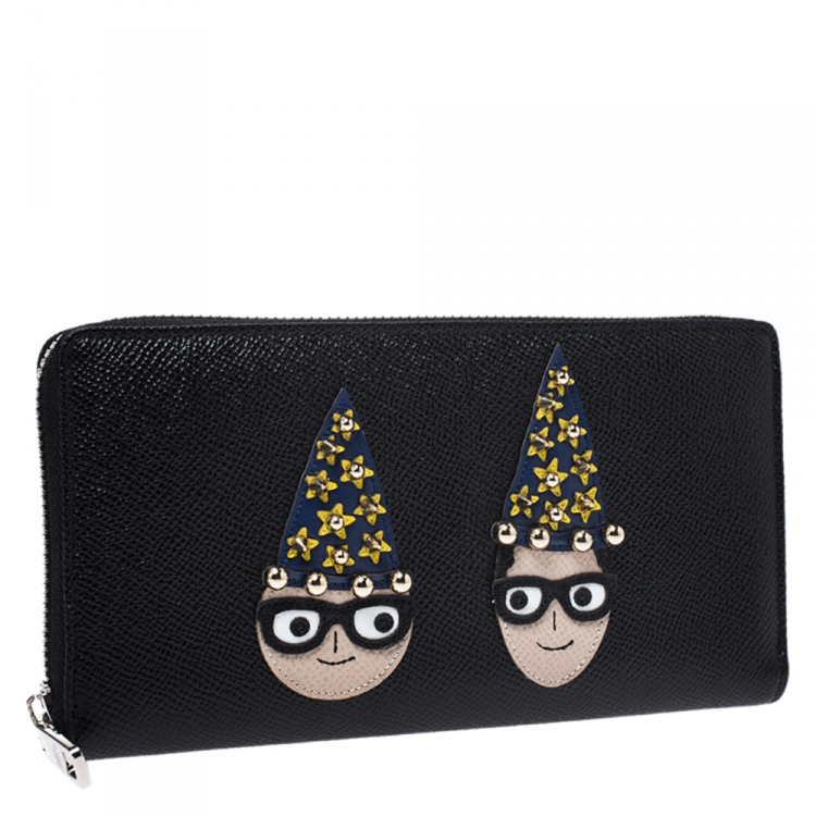 مملوكة مسبقًا Dolce & Gabbana Black Leather Magician DG Family Zip Around Wallet