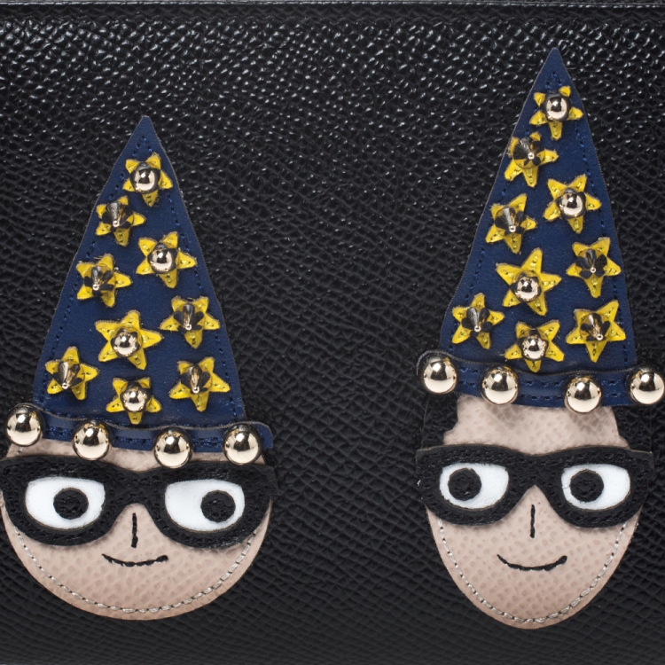 مملوكة مسبقًا Dolce & Gabbana Black Leather Magician DG Family Zip Around Wallet