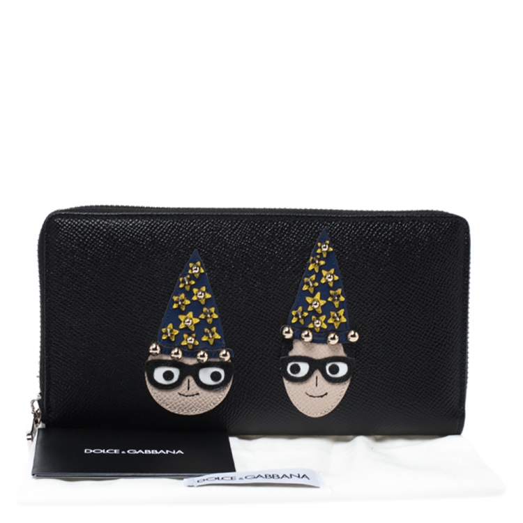 مملوكة مسبقًا Dolce & Gabbana Black Leather Magician DG Family Zip Around Wallet