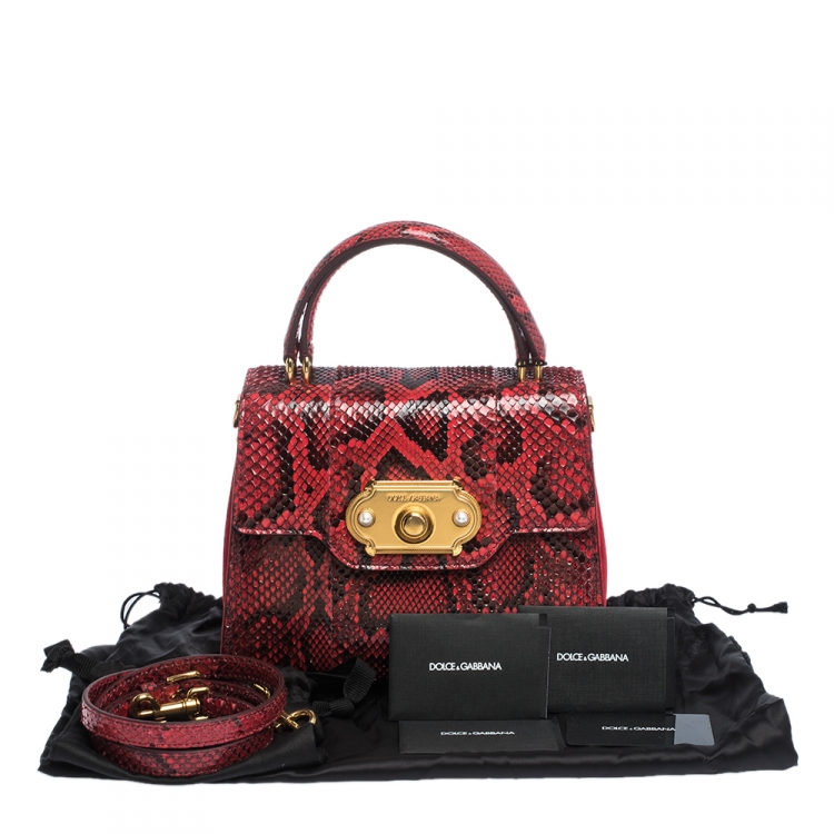 Pre Owned Dolce & Gabbana Red Python and Velvet Welcome Top Handle Bag