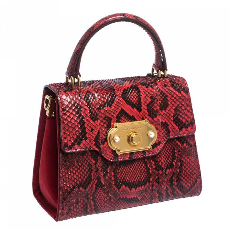 Pre Owned Dolce & Gabbana Red Python and Velvet Welcome Top Handle Bag