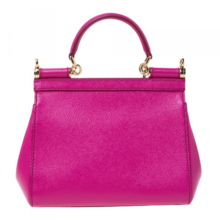 Pre Owned Dolce & Gabbana Fuchsia Leather Small Miss Sicily Top Handle Bag