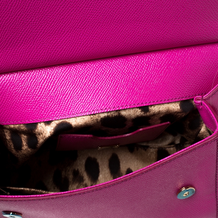 Pre Owned Dolce & Gabbana Fuchsia Leather Small Miss Sicily Top Handle Bag