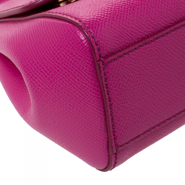 Pre Owned Dolce & Gabbana Fuchsia Leather Small Miss Sicily Top Handle Bag