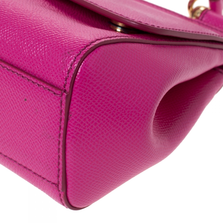 Pre Owned Dolce & Gabbana Fuchsia Leather Small Miss Sicily Top Handle Bag