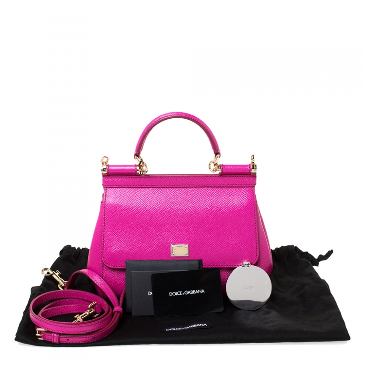 Pre Owned Dolce & Gabbana Fuchsia Leather Small Miss Sicily Top Handle Bag