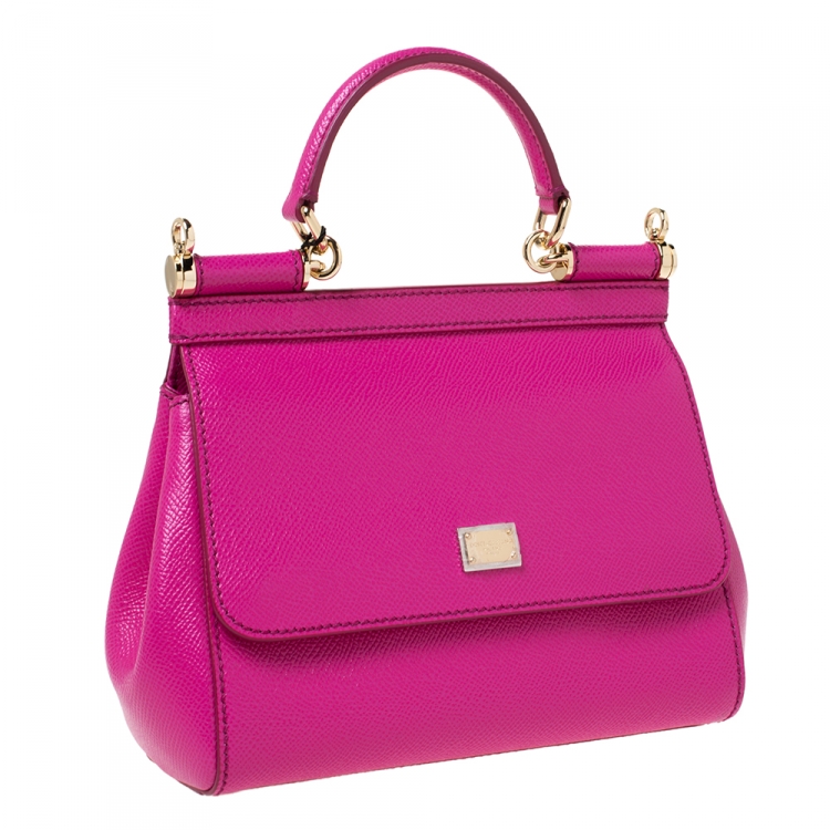 Pre Owned Dolce & Gabbana Fuchsia Leather Small Miss Sicily Top Handle Bag