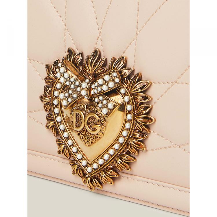 Pre Owned Dolce & Gabbana Pink Devotion Crystal-Embellished Leather Shoulder Bag