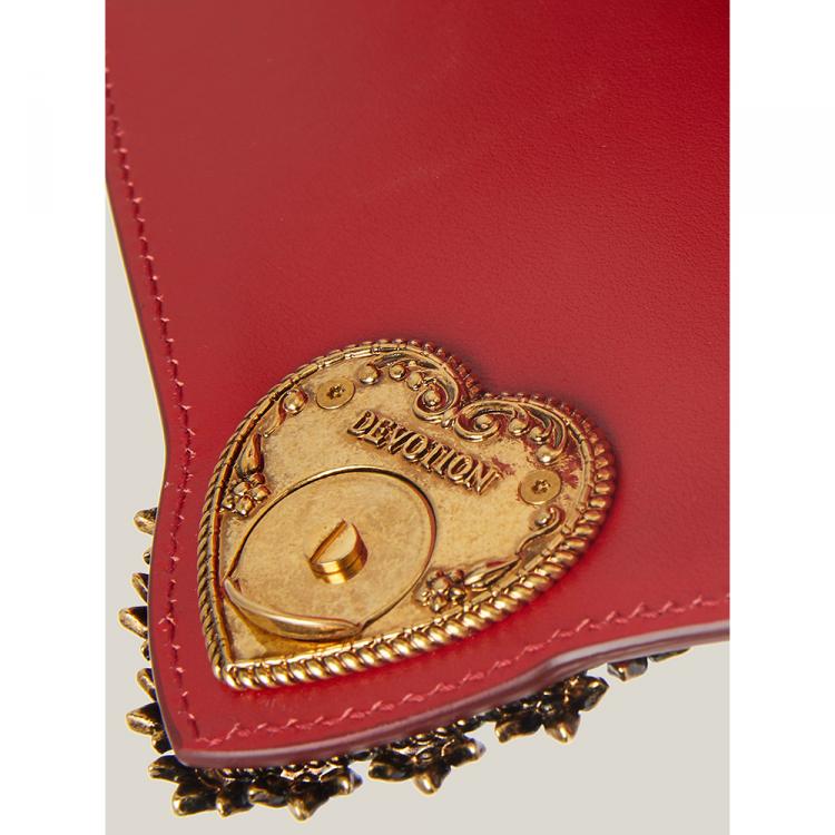 Pre Owned Dolce & Gabbana Red Devotion Mini Embellished Leather Top Handle Bag