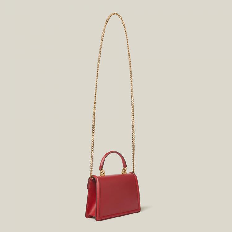 Pre Owned Dolce & Gabbana Red Devotion Mini Embellished Leather Top Handle Bag