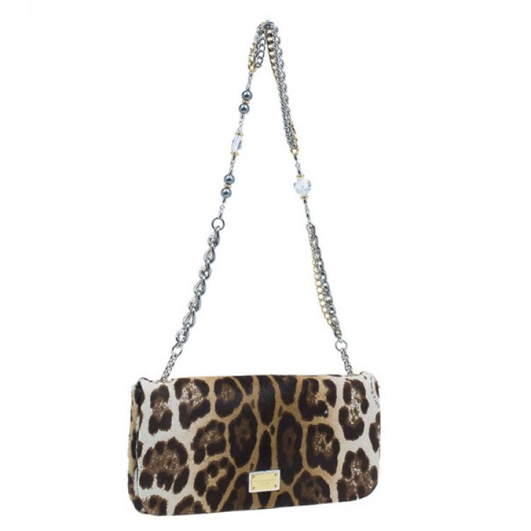 Pre Owned Dolce and Gabbana Small Leopard Print Pony Hair Charles Bag
