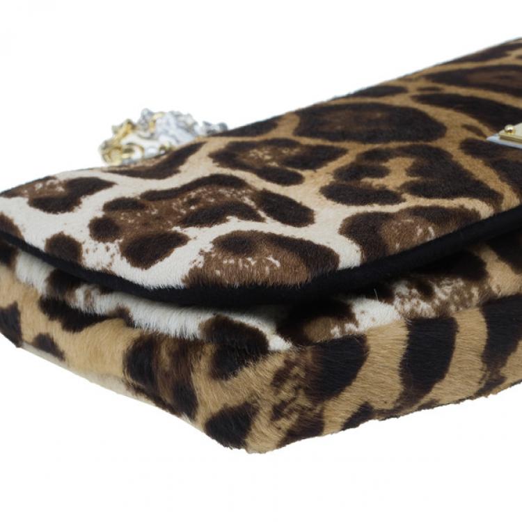 Pre Owned Dolce and Gabbana Small Leopard Print Pony Hair Charles Bag