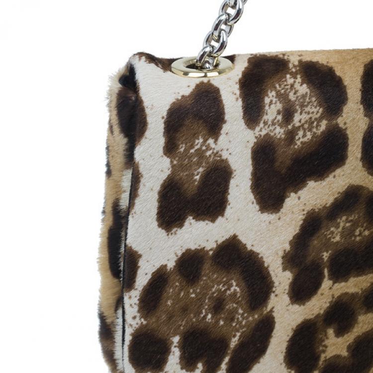Pre Owned Dolce and Gabbana Small Leopard Print Pony Hair Charles Bag