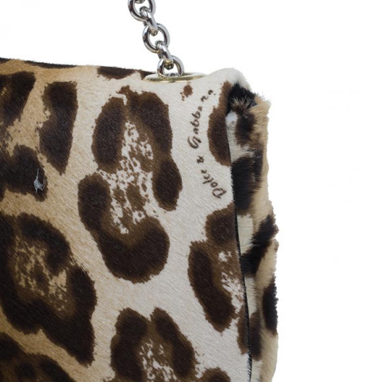 Pre Owned Dolce and Gabbana Small Leopard Print Pony Hair Charles Bag