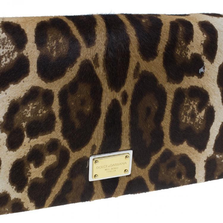 Pre Owned Dolce and Gabbana Small Leopard Print Pony Hair Charles Bag