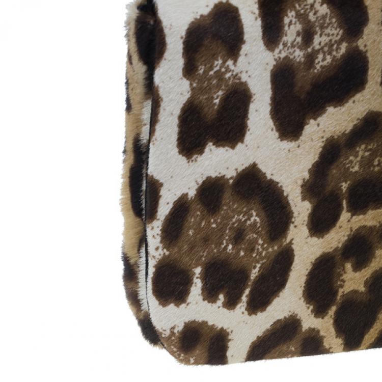 Pre Owned Dolce and Gabbana Small Leopard Print Pony Hair Charles Bag