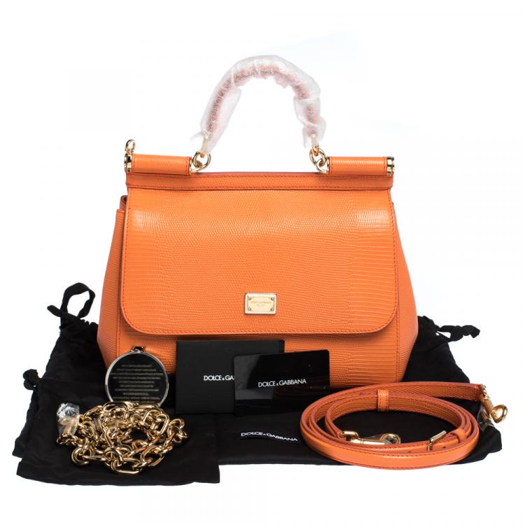Pre Owned Dolce & Gabbana Orange Iguana Embossed Leather Medium Miss Sicily Bag