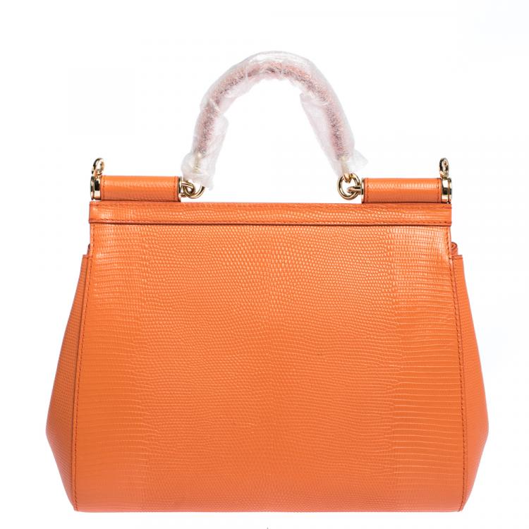 Pre Owned Dolce & Gabbana Orange Iguana Embossed Leather Medium Miss Sicily Bag