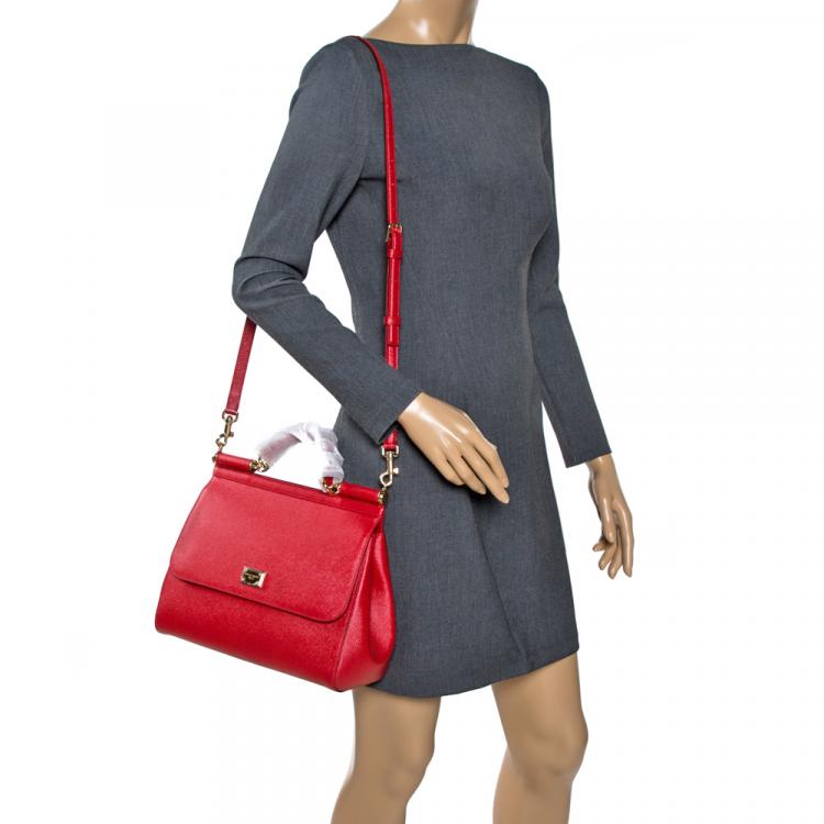 Pre Owned Dolce & Gabbana Red Leather Miss Sicily Bag