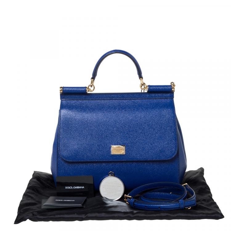 Pre Owned Dolce & Gabbana Navy Blue Leather Miss Sicily Bag