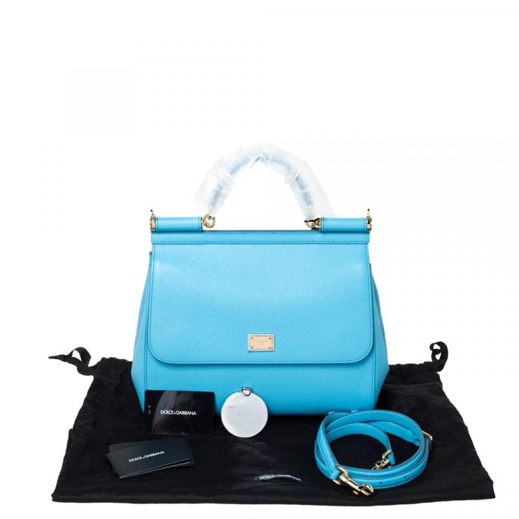 Pre Owned Dolce & Gabbana Sky Blue Leather Miss Sicily Bag