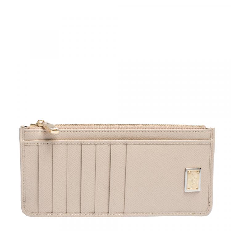 Pre Owned Dolce & Gabbana Beige Leather Zipped Card Holder