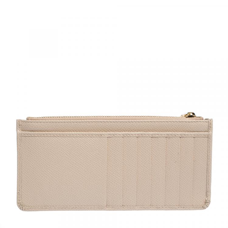 مملوكة مسبقًا Dolce & Gabbana Beige Leather Zipped Card Holder
