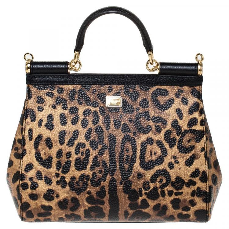 Pre Owned Dolce & Gabbana Brown/Black Leopard Print Leather LOVE Medium Miss Sicily Bag