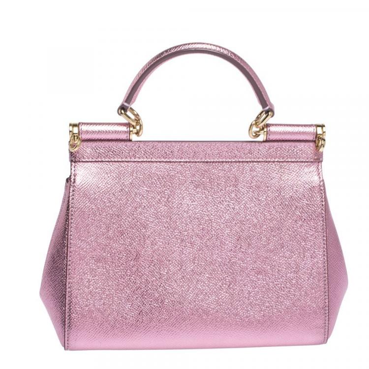Pre Owned Dolce & Gabbana Metallic Pink Leather Small Miss Sicily Bag