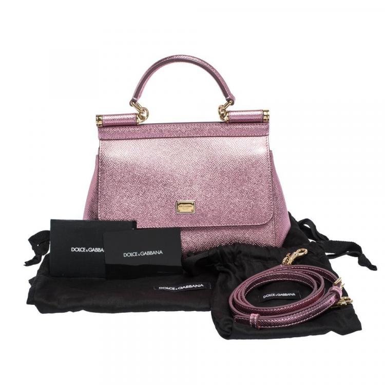 Pre Owned Dolce & Gabbana Metallic Pink Leather Small Miss Sicily Bag