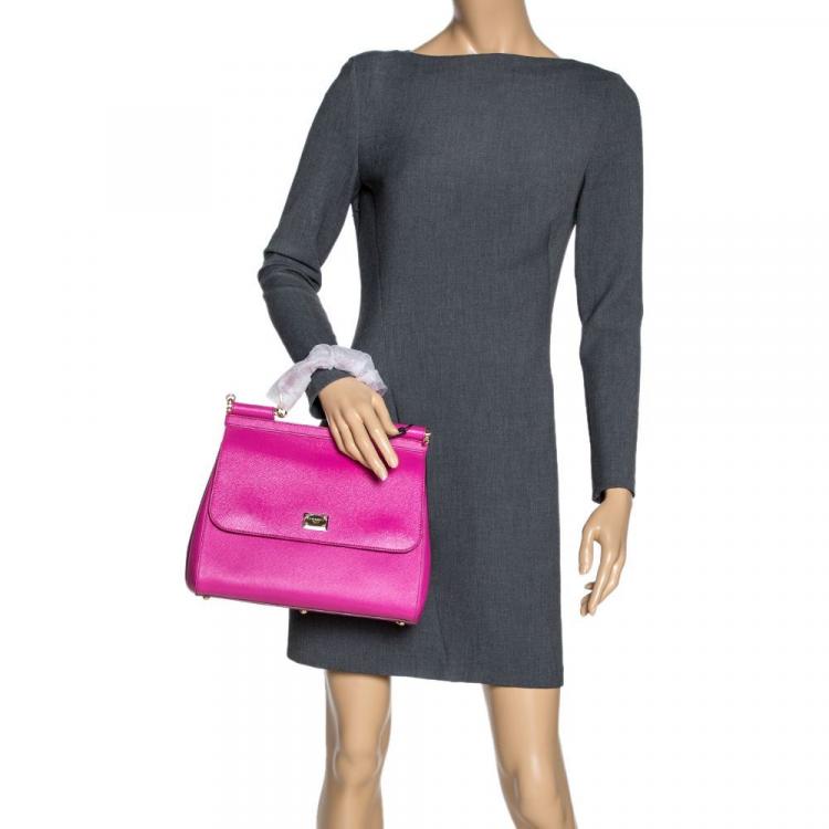 Pre Owned Dolce & Gabbana Fuchsia Leather Miss Sicily Bag
