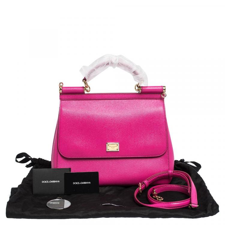 Pre Owned Dolce & Gabbana Fuchsia Leather Miss Sicily Bag