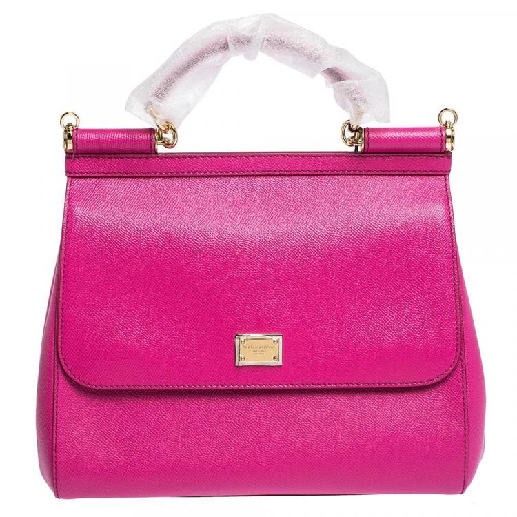 Pre Owned Dolce & Gabbana Fuchsia Leather Miss Sicily Bag