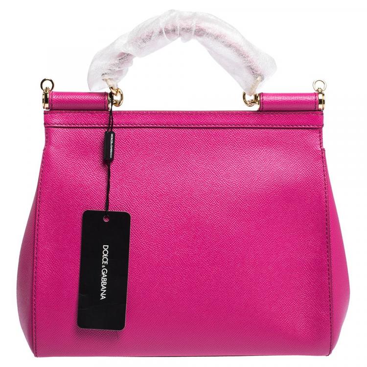 Pre Owned Dolce & Gabbana Fuchsia Leather Miss Sicily Bag