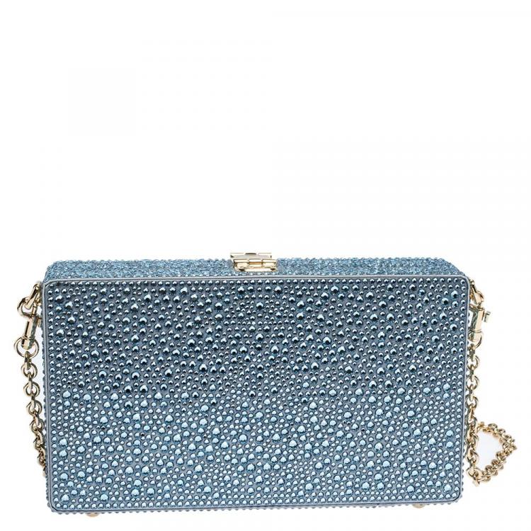 Pre Owned Dolce & Gabbana Azure Heat-Applied Rhinestones Dolce Box Clutch