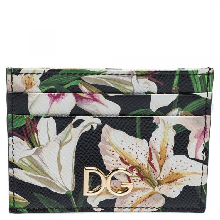 Pre Owned Dolce & Gabbana Multicolor Floral Print Leather Card Holder
