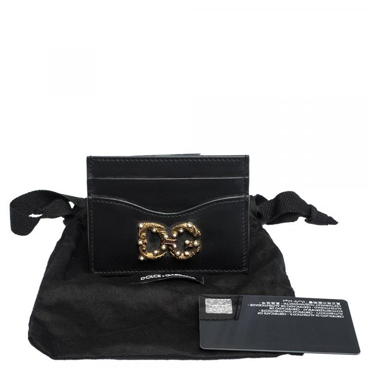 Pre Owned Dolce & Gabbana Black Leather DG Amore Card Holder