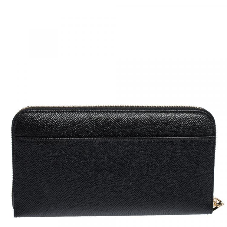 Pre Owned Dolce & Gabbana Black Leather Zip Around Wallet