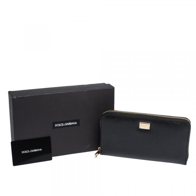 Pre Owned Dolce & Gabbana Black Leather Zip Around Wallet